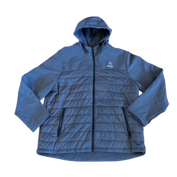 Hurley Puffer Jacket Mens Gray Hooded XXL Fleece Lining Full Zip Pockets - Picture 1 of 12